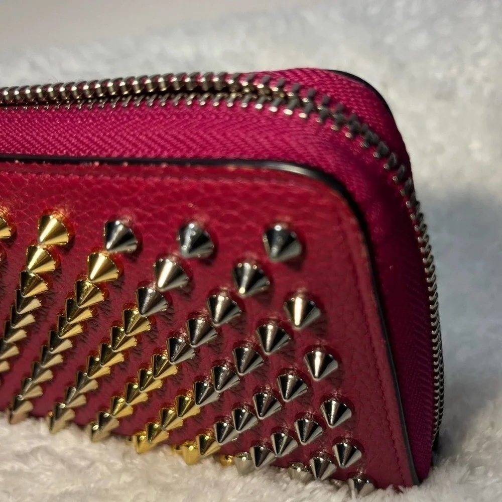 Christian Louboutin Zip Around Panetone Studded wallet in Wine Color, Leather